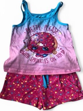 🎇🎆3for$9 Girls Shopkins pajamas- pink tank and shorts- size XS/4/5
